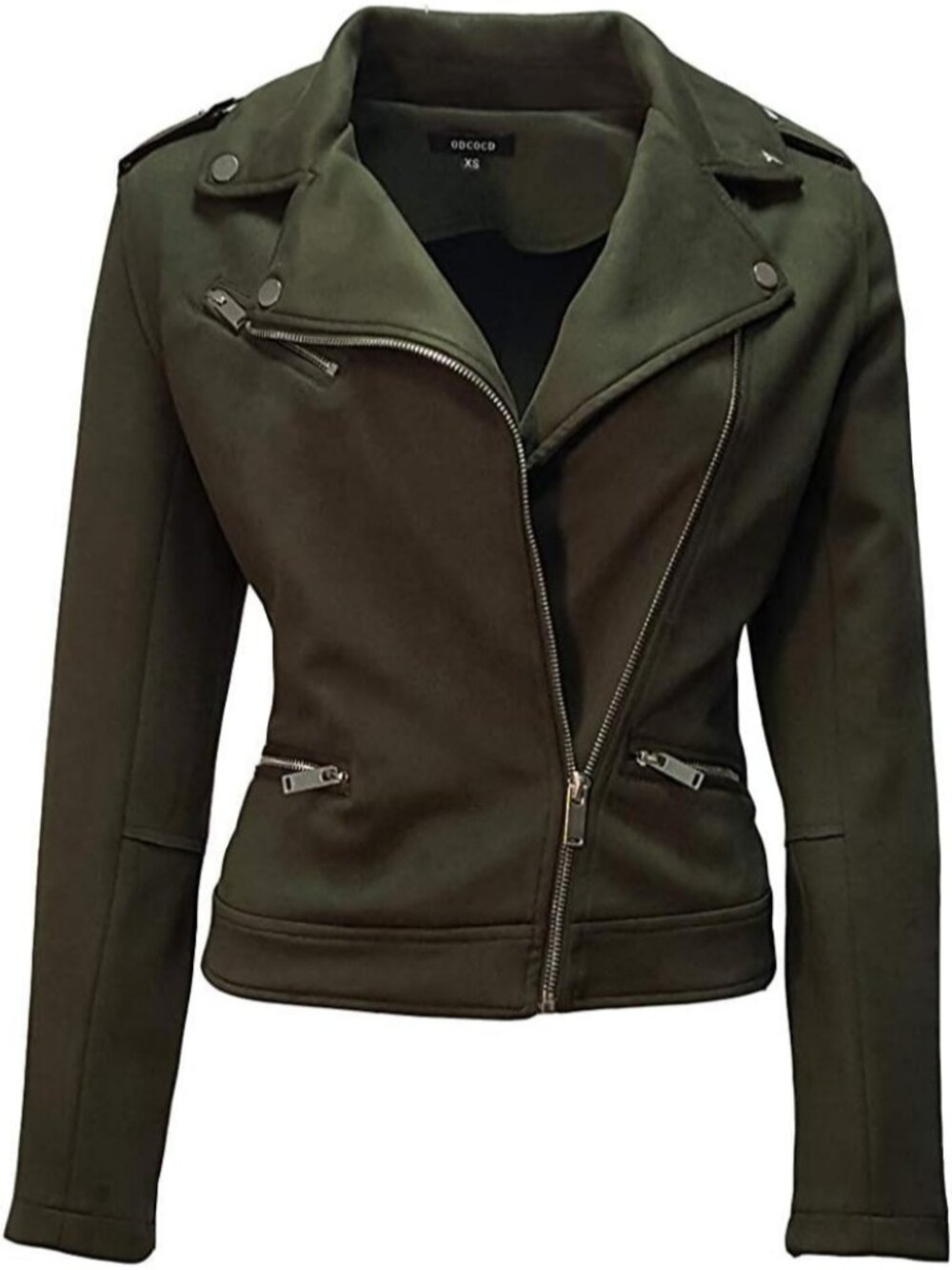 Women's Army Green Faux Suede Jacket for Long Sleeve Zipper Up Casual Outwear